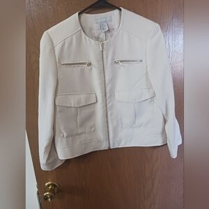 H&M Cream Women's Blazer with Zipper Details
